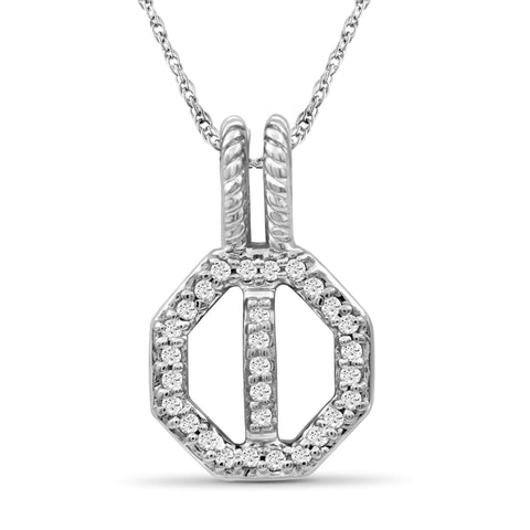 JewelonFire 1/7 Carat T.W. White Diamond Sterling Silver Octagon Pendant - Assorted Colors