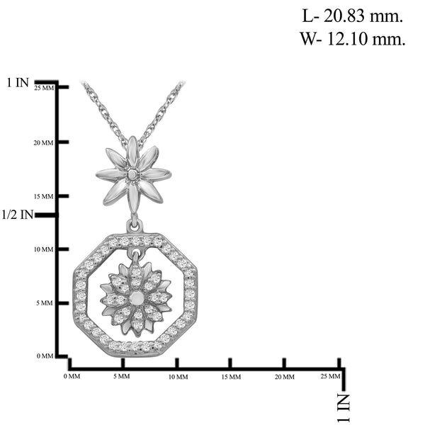 JewelonFire 1/7 Carat T.W. White Diamond Sterling Silver Flower Octagon Pendant - Assorted Colors