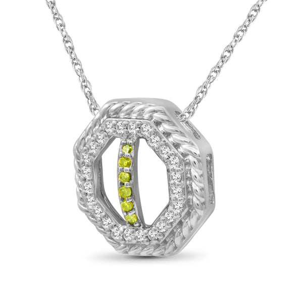 JewelonFire 1/7 Carat T.W. Yellow And White Diamond Sterling Silver Octagon Pendant - Assorted Colors