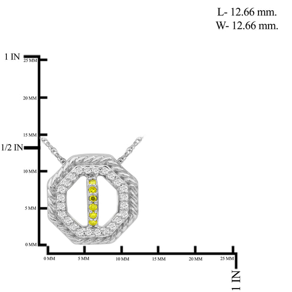 JewelonFire 1/7 Carat T.W. Yellow And White Diamond Sterling Silver Octagon Pendant - Assorted Colors