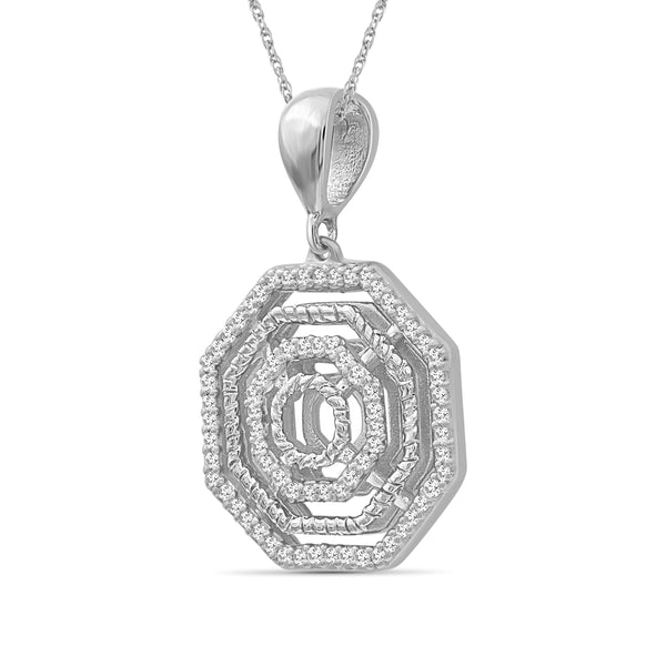 JewelonFire 1/5 Carat T.W. White Diamond Sterling Silver Octagon Pendant - Assorted Colors