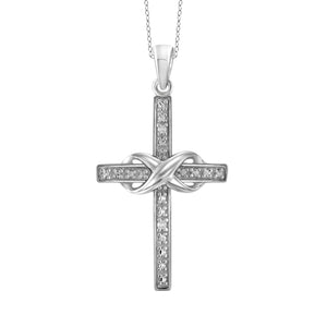 JewelonFire Accent White Diamond Infinity Cross Pendant in Sterling Silver