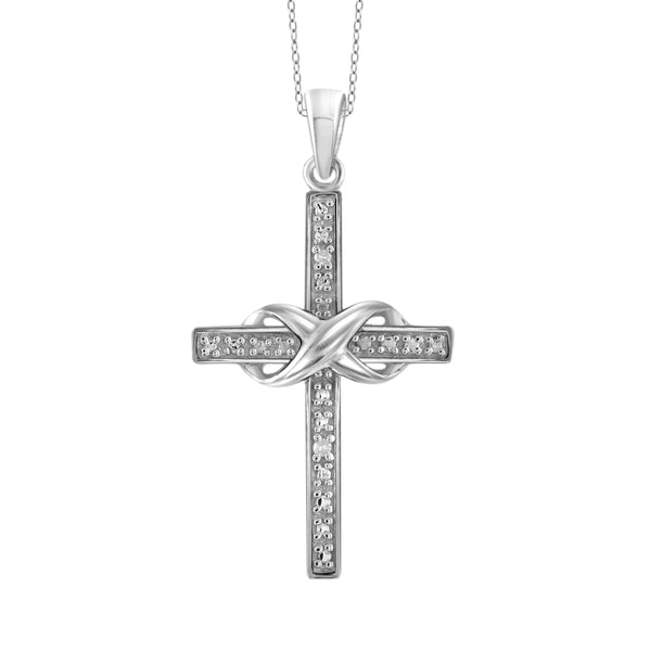 JewelonFire Accent White Diamond Infinity Cross Pendant in Sterling Silver