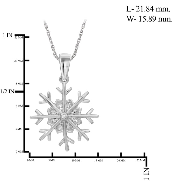 JewelonFire Accent Genuine White Diamonds Snowflake Pendant Necklace in Sterling Silver