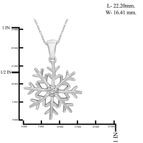 JewelonFire Accent Genuine White Diamonds Snowflake Pendant Necklace in Sterling Silver