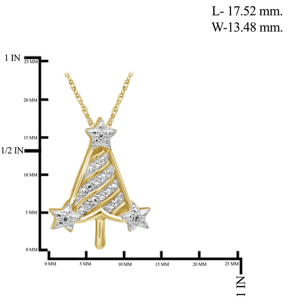 JewelonFire Accent Genuine White Diamonds Christmas Tree Pendant in Two-Tone Sterling Silver