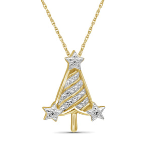 JewelonFire Accent Genuine White Diamonds Christmas Tree Pendant in Two-Tone Sterling Silver