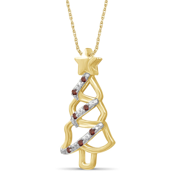 JewelonFire Accent Genuine White Diamonds Christmas Tree Pendant in Gold over Silver