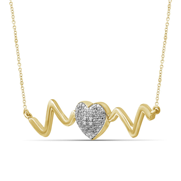 JewelonFire Accent Genuine White Diamonds Heartbeat Necklace in Two-Tone Sterling Silver