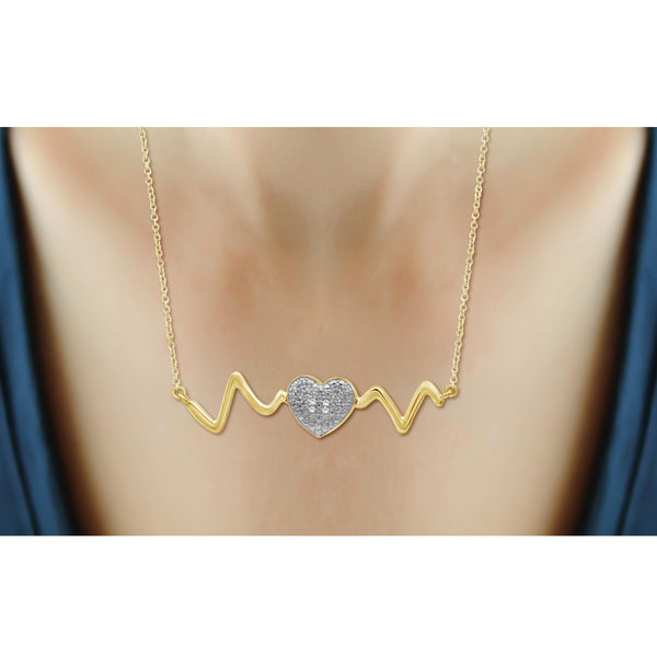 JewelonFire Accent Genuine White Diamonds Heartbeat Necklace in Two-Tone Sterling Silver