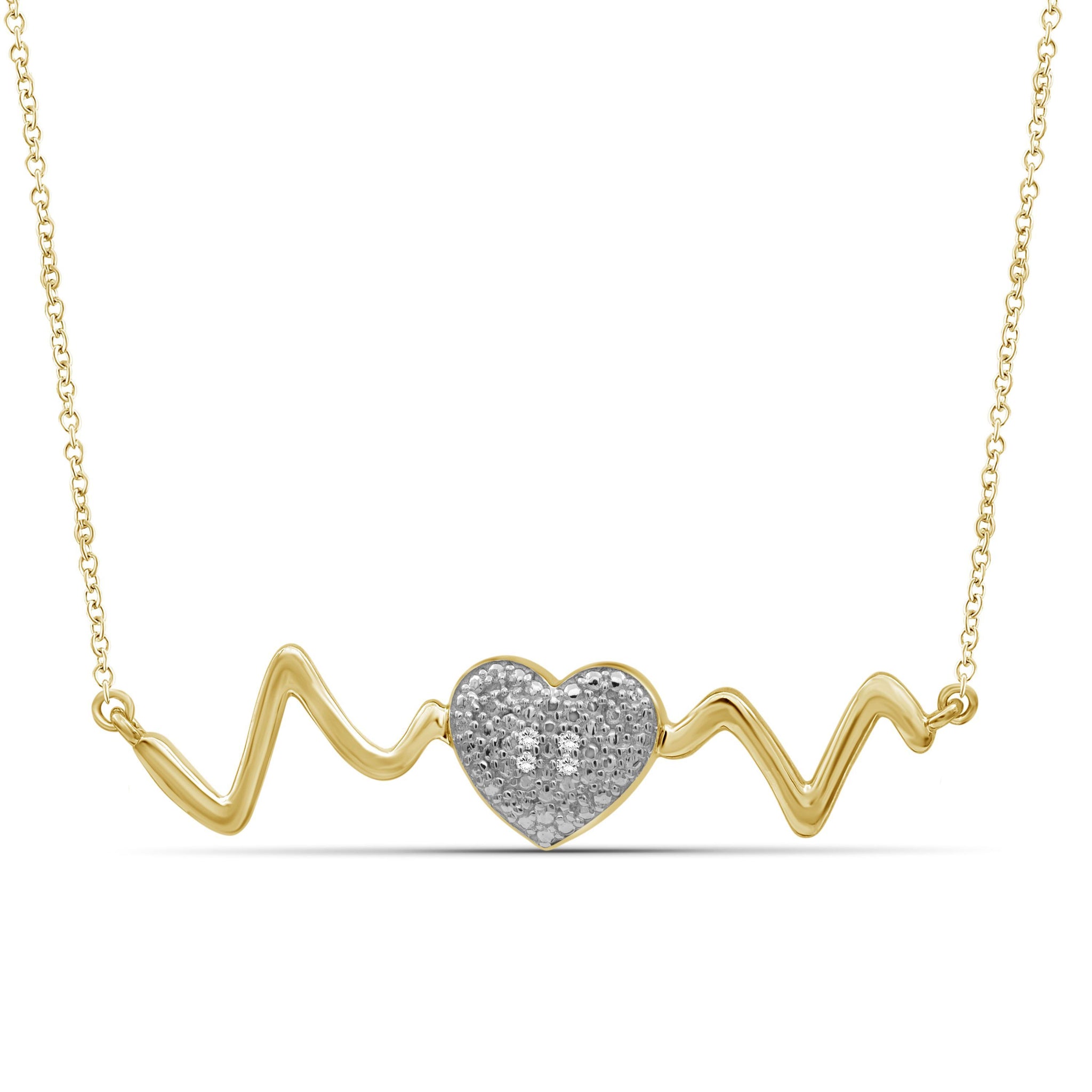 JewelonFire Accent Genuine White Diamonds Heartbeat Necklace in Two-Tone Sterling Silver