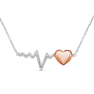 JewelonFire Accent Genuine White Diamonds Heartbeat Necklace in Two-Tone Sterling Silver