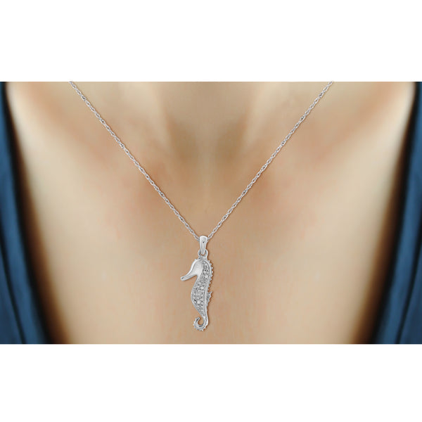 JewelonFire 1/20 Carat T.W. White Diamond Sterling Silver Sea Horse Pendant - Assorted Colors