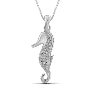 JewelonFire 1/20 Carat T.W. White Diamond Sterling Silver Sea Horse Pendant - Assorted Colors