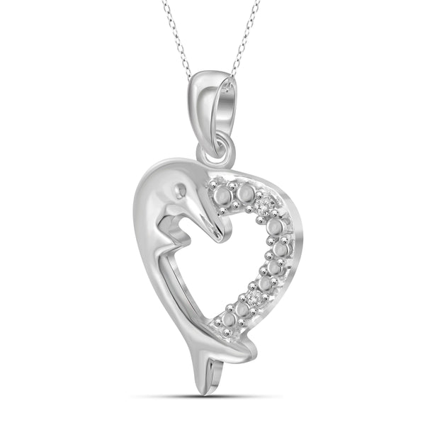 JewelonFire White Diamond Accent Sterling Silver Dolphin-Heart Pendant - Assorted Colors