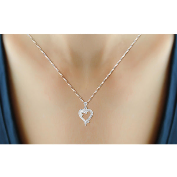 JewelonFire White Diamond Accent Sterling Silver Dolphin-Heart Pendant - Assorted Colors