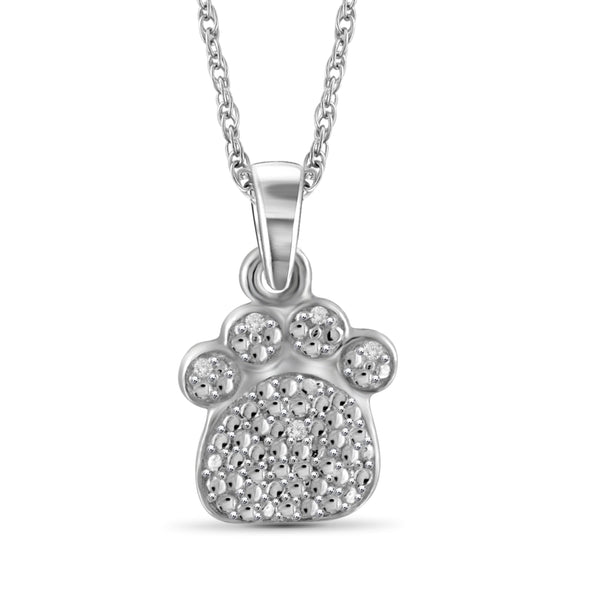 JewelonFire Accent White Diamond Paw Pendant in Sterling Silver