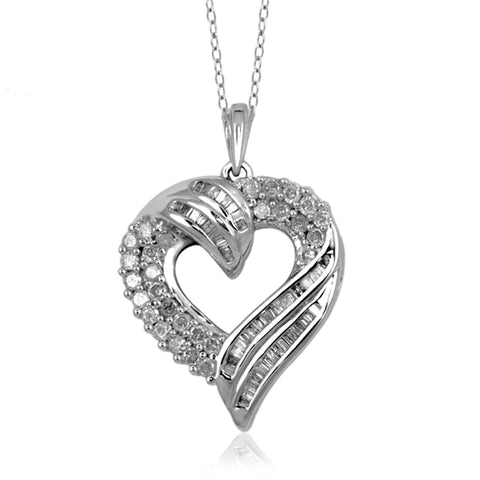 JewelonFire 1 Carat T.W. White Diamond Sterling Silver Wrap Around Heart Pendant - Assorted Colors