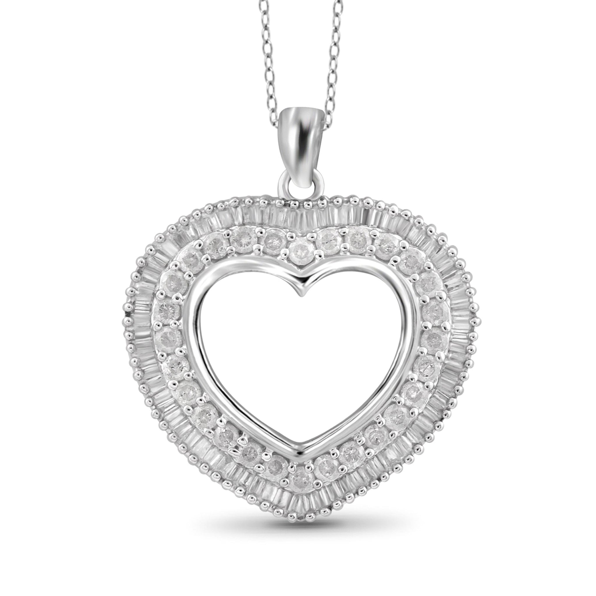 JewelonFire 1 Carat T.W. White Diamond Sterling Silver Open Heart Pendant - Assorted Colors