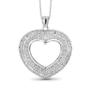 JewelonFire 1 Carat T.W. White Diamond Sterling Silver Open Heart Pendant - Assorted Colors