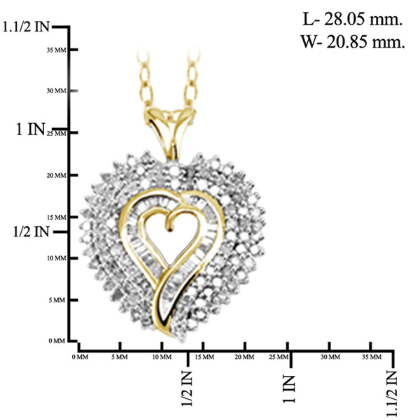 JewelonFire 1 Carat T.W. White Diamond Sterling Silver Triple Heart Pendant - Assorted Colors