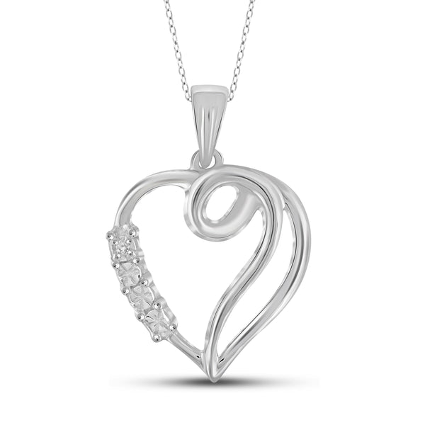 JewelonFire White Diamond Accent Sterling Silver Heart Pendant