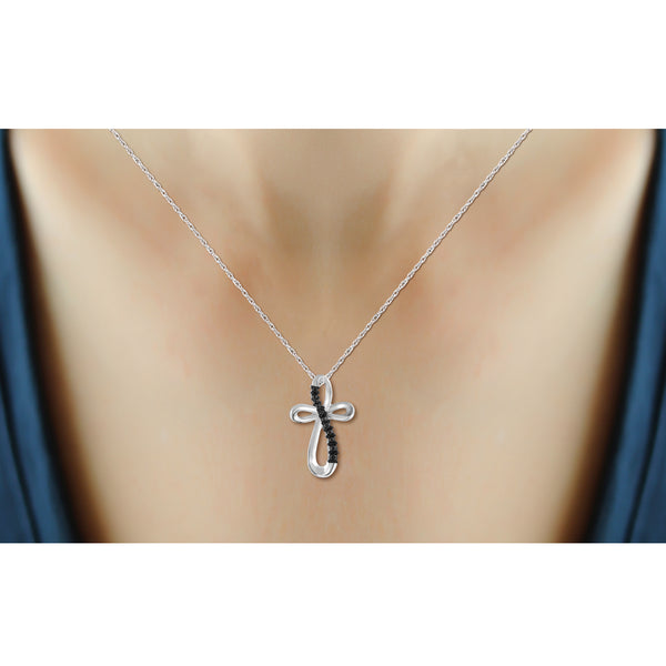 JewelonFire Accent Black Diamond Cross Pendant in Sterling Silver