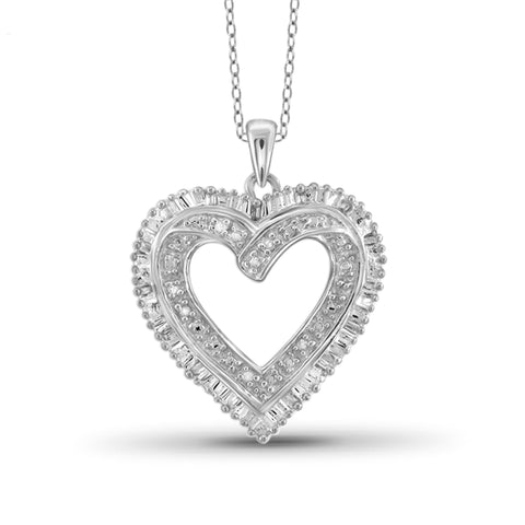 JewelonFire 1/10 Carat T.W. White Diamond Sterling Silver Heart Pendant - Assorted Colors