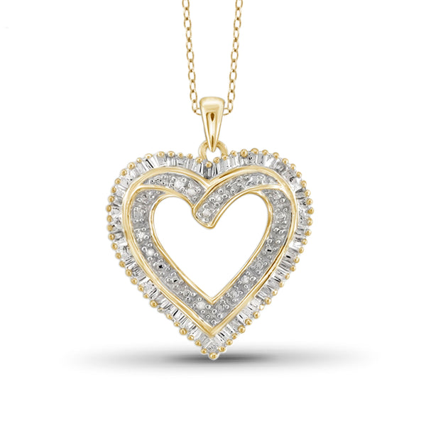 JewelonFire 1/10 Carat T.W. White Diamond Sterling Silver Heart Pendant - Assorted Colors