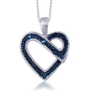 JewelonFire 1/20 Carat T.W. Blue Diamond Sterling Silver Heart Pendant