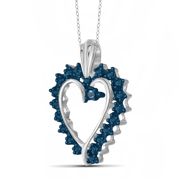 JewelonFire Blue Diamond Accent Sterling Silver Heart Pendant