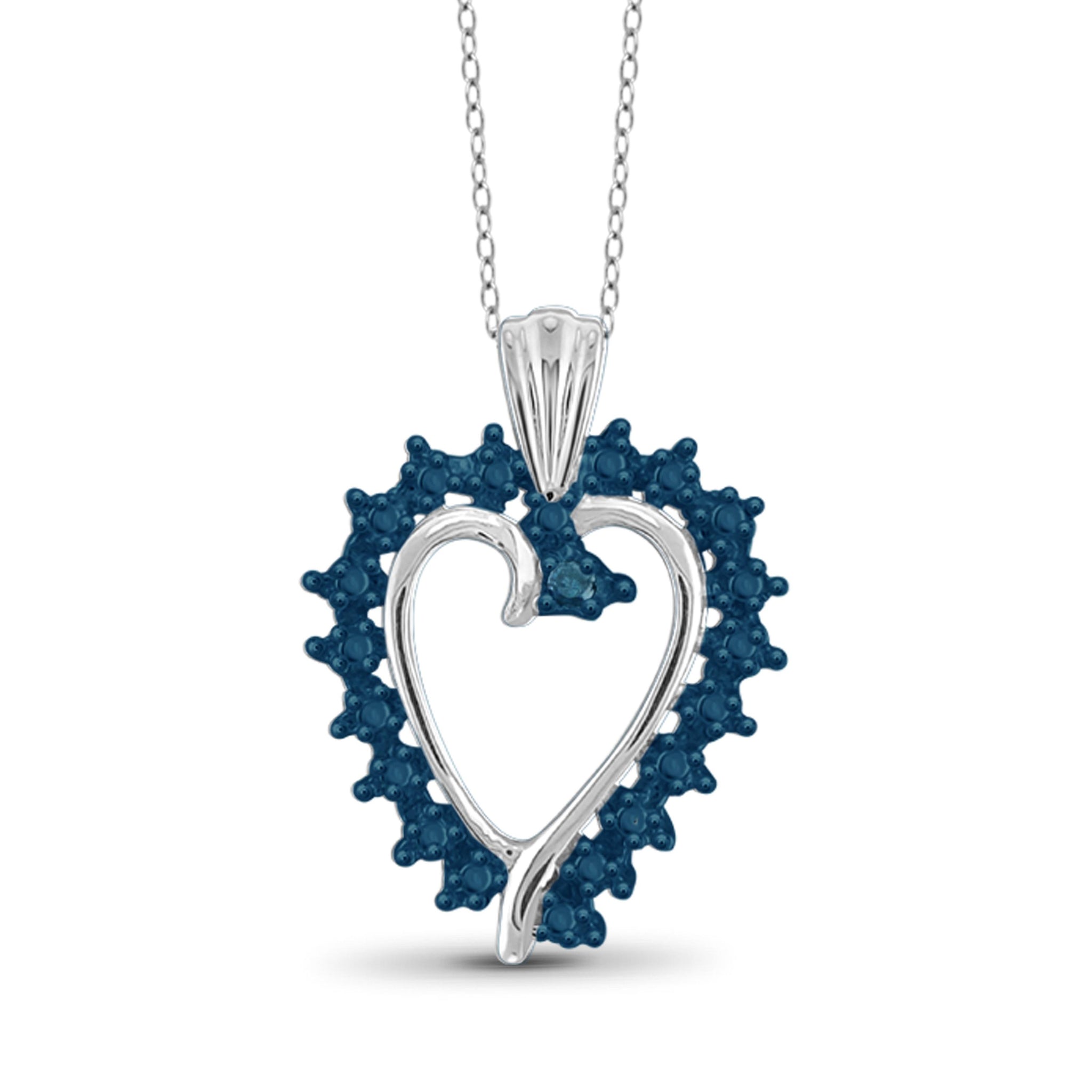 JewelonFire Blue Diamond Accent Sterling Silver Heart Pendant