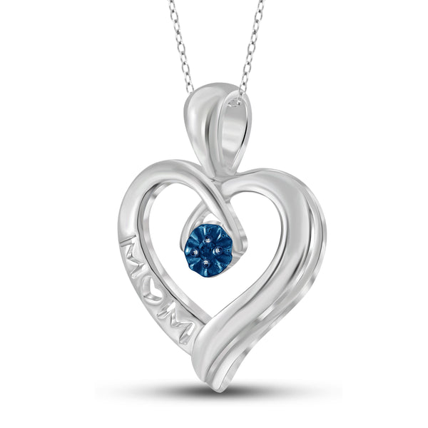 JewelonFire Blue Diamond Accent Sterling Silver Mother Heart Pendant