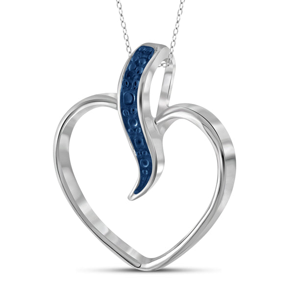 JewelonFire Blue Diamond Accent Sterling Silver Heart Pendant