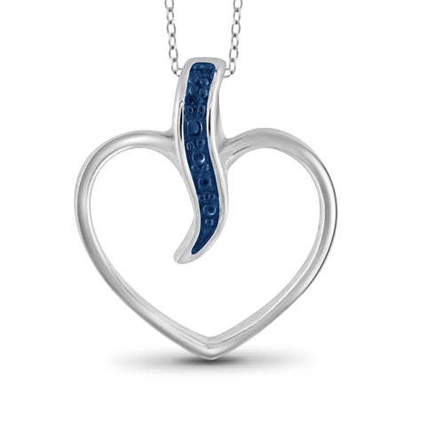 JewelonFire Blue Diamond Accent Sterling Silver Heart Pendant