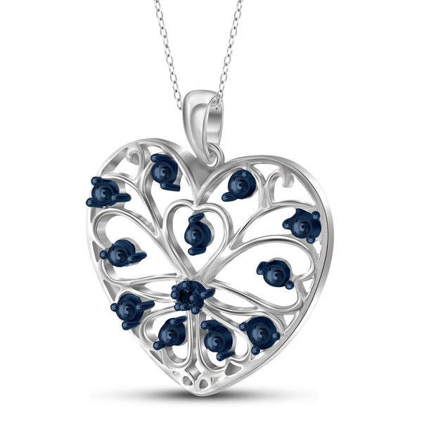 JewelonFire Blue Diamond Accent Sterling Silver Heart Pendant