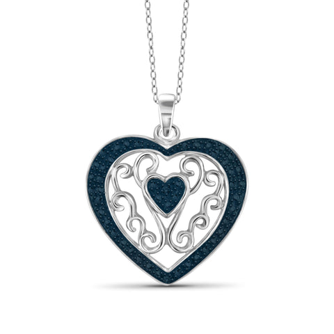 JewelonFire Blue Diamond Accent Sterling Silver Heart Pendant