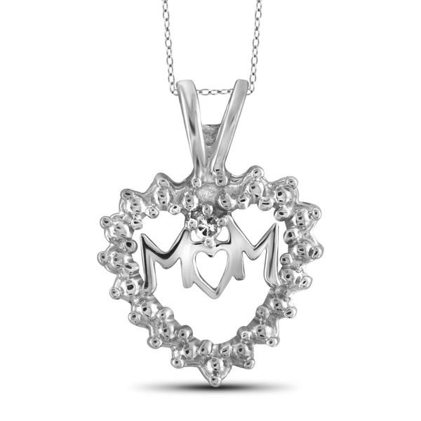 JewelonFire White Diamond Accent Sterling Silver Mother Heart Pendant - Assorted Colors