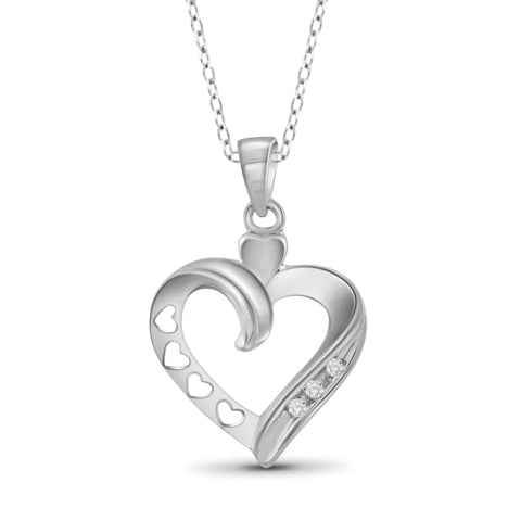 JewelonFire White Diamond Accent Sterling Silver Heart Pendant - Assorted Colors