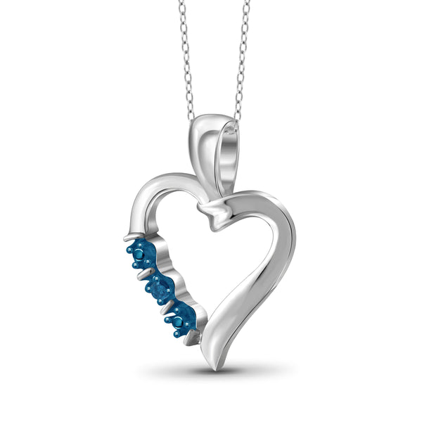 JewelonFire Blue Diamond Accent Sterling Silver Heart Pendant