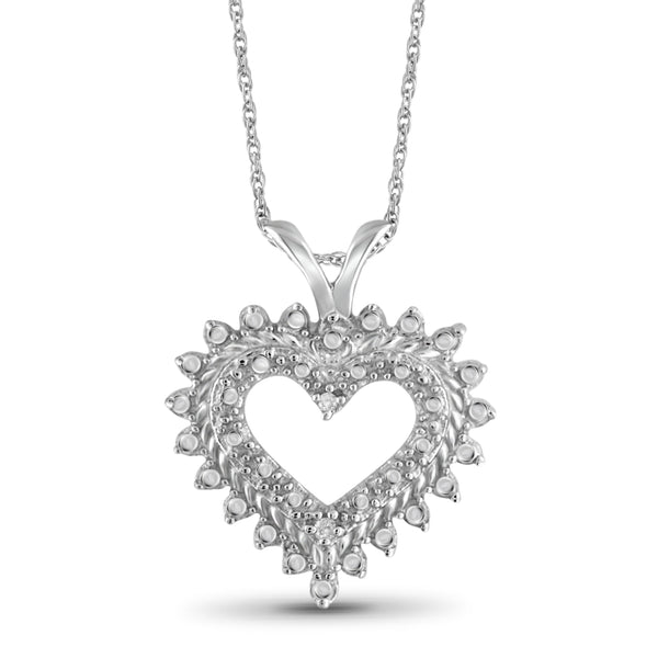 JewelonFire Accent White Diamond Heart Pendant in Sterling Silver