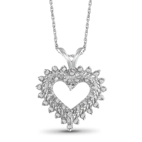 JewelonFire Accent White Diamond Heart Pendant in Sterling Silver