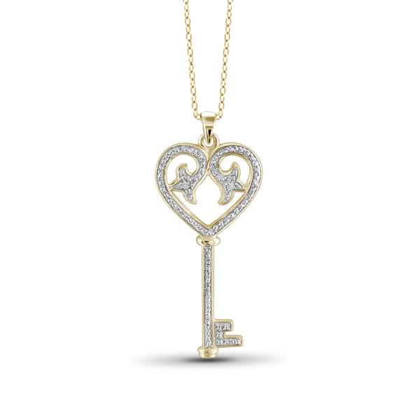 JewelonFire White Diamond Accent Sterling Silver Key and Heart Pendant - Assorted Colors