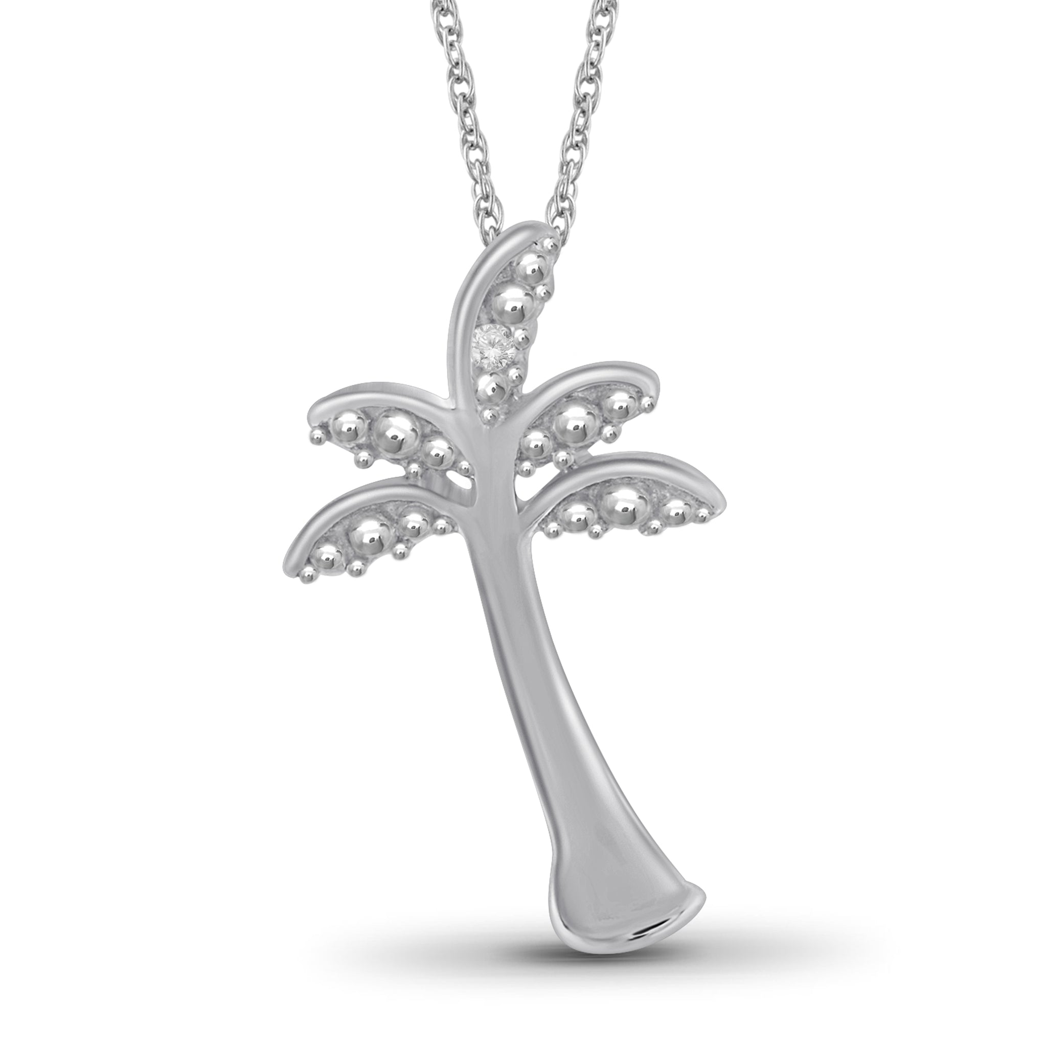 JewelonFire Accent White Diamond Palm Tree Pendant in Sterling Silver