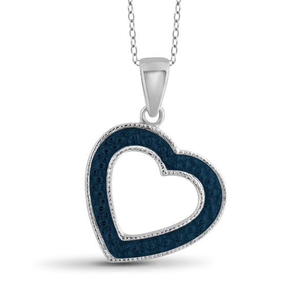 JewelonFire Blue Diamond Accent Sterling Silver Heart Pendant