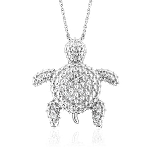 JewelonFire Accent White Diamond Tortoise Pendant in Sterling Silver