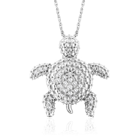 JewelonFire Accent White Diamond Tortoise Pendant in Sterling Silver