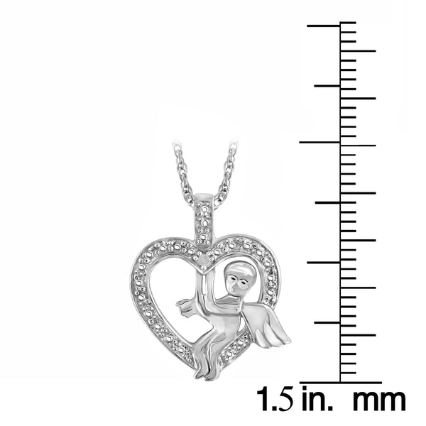 JewelonFire Accent White Diamond Heart Pendant in Sterling Silver