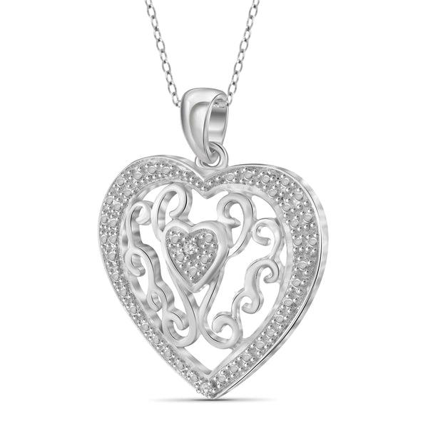 JewelonFire White Diamond Accent Sterling Silver Heart Pendant - Assorted Colors