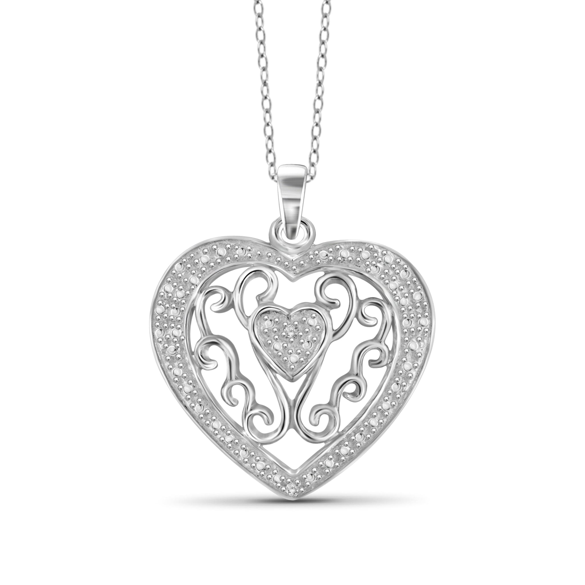 JewelonFire White Diamond Accent Sterling Silver Heart Pendant - Assorted Colors